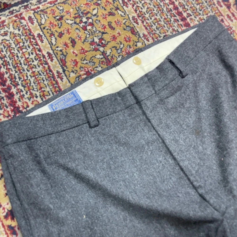 VTG‎ 60s 70s Pendleton Grey 100% Virgin Wool Trousers Straight Leg 36x28 Talon